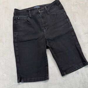 Curve Appeal Shorts Women's 4/27 Black Denim Bermuda Stretch Split Hem High Rise
